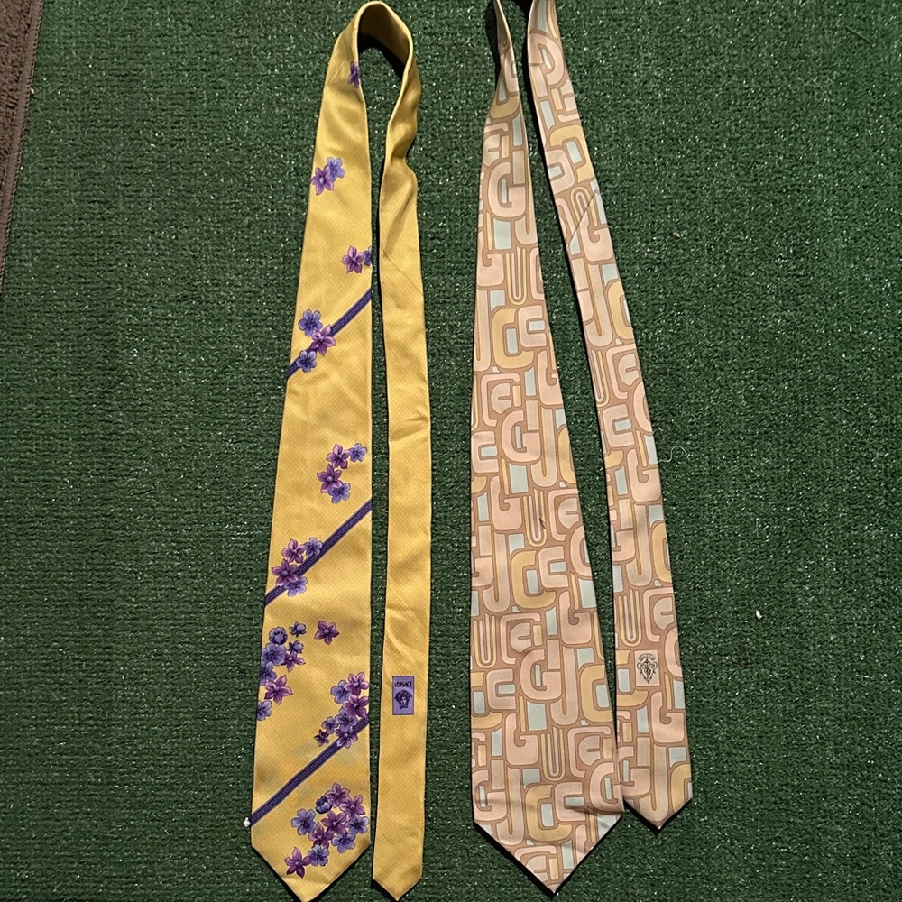 Versace Yellow Floral tie and multi color Gucci Geometric Men's silk Ties